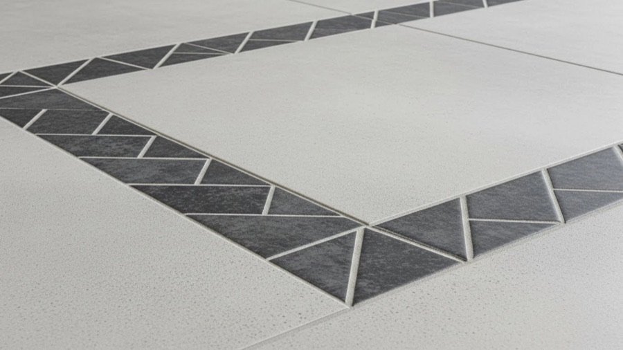 Commercial flooring and tiling installation with durable large tiles, polished surface, clean layout, and professional commercial finish.