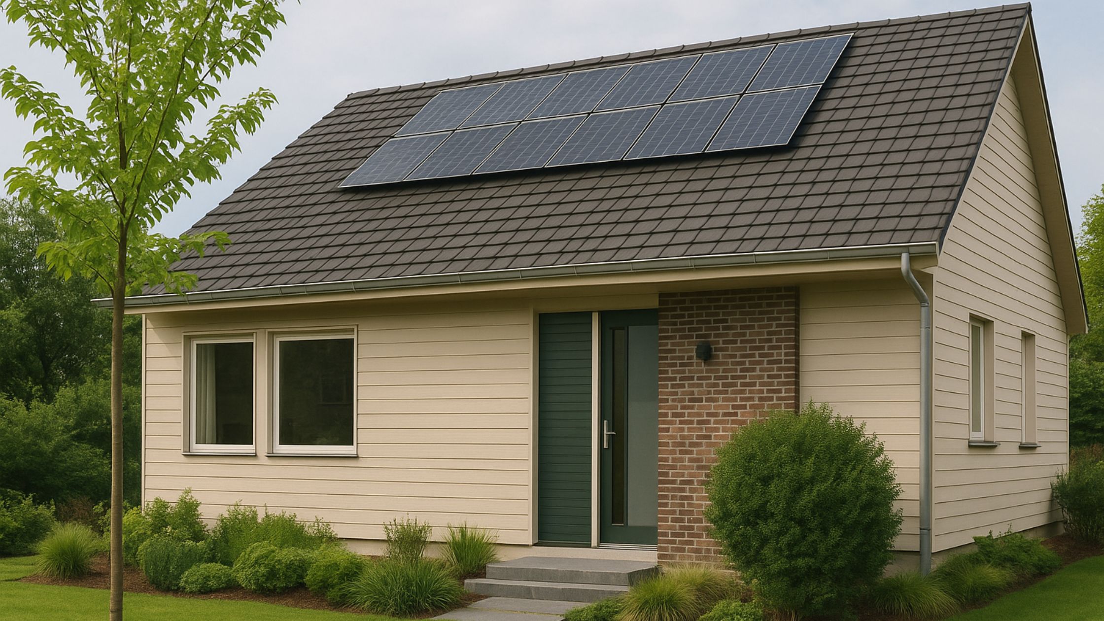 Eco-Friendly Home Renovation in Ontario featuring solar panels, sustainable siding, and energy-efficient design