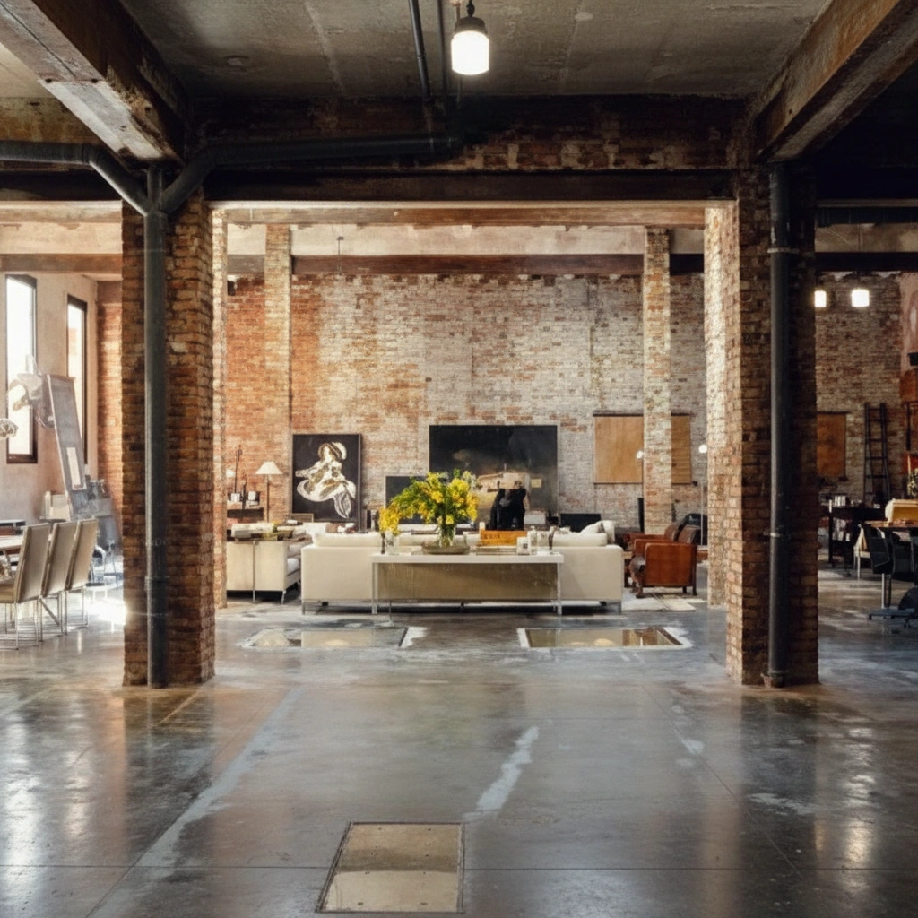 Warehouse renovation in the GTA with organized storage racks, stacked lumber, bright skylights, and a clean industrial flooring layout.