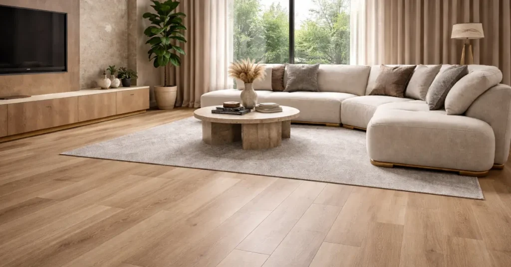 Waterproof luxury vinyl plank flooring in Toronto home with stone-core durability.