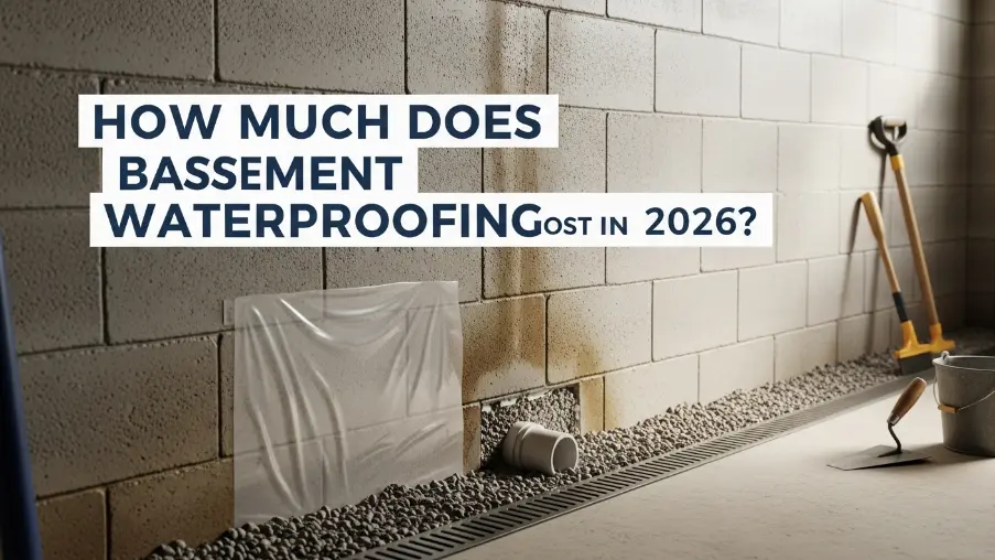 Waterproofing basement foundation with drainage and moisture barrier system installation