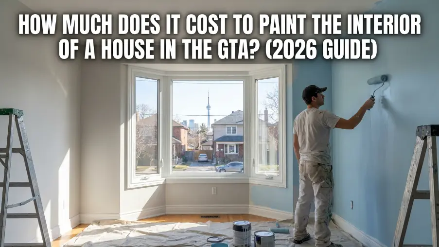 Professional painters painting the interior of a GTA home with cost factors including labor, paint quality, room size, and surface preparation
